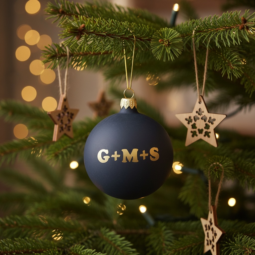 Černá vánoční baňka s iniciály