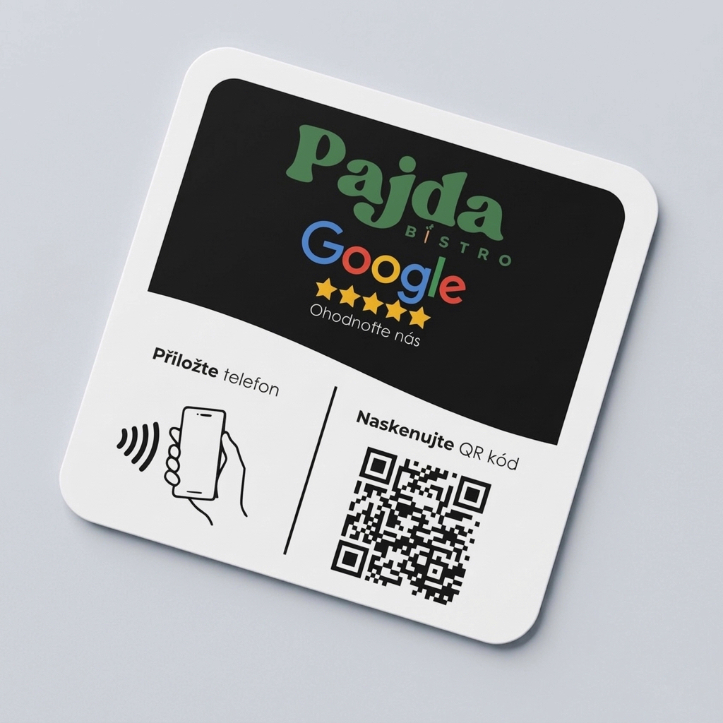 NFC / QR destička pro Google recenze s vlastním logem