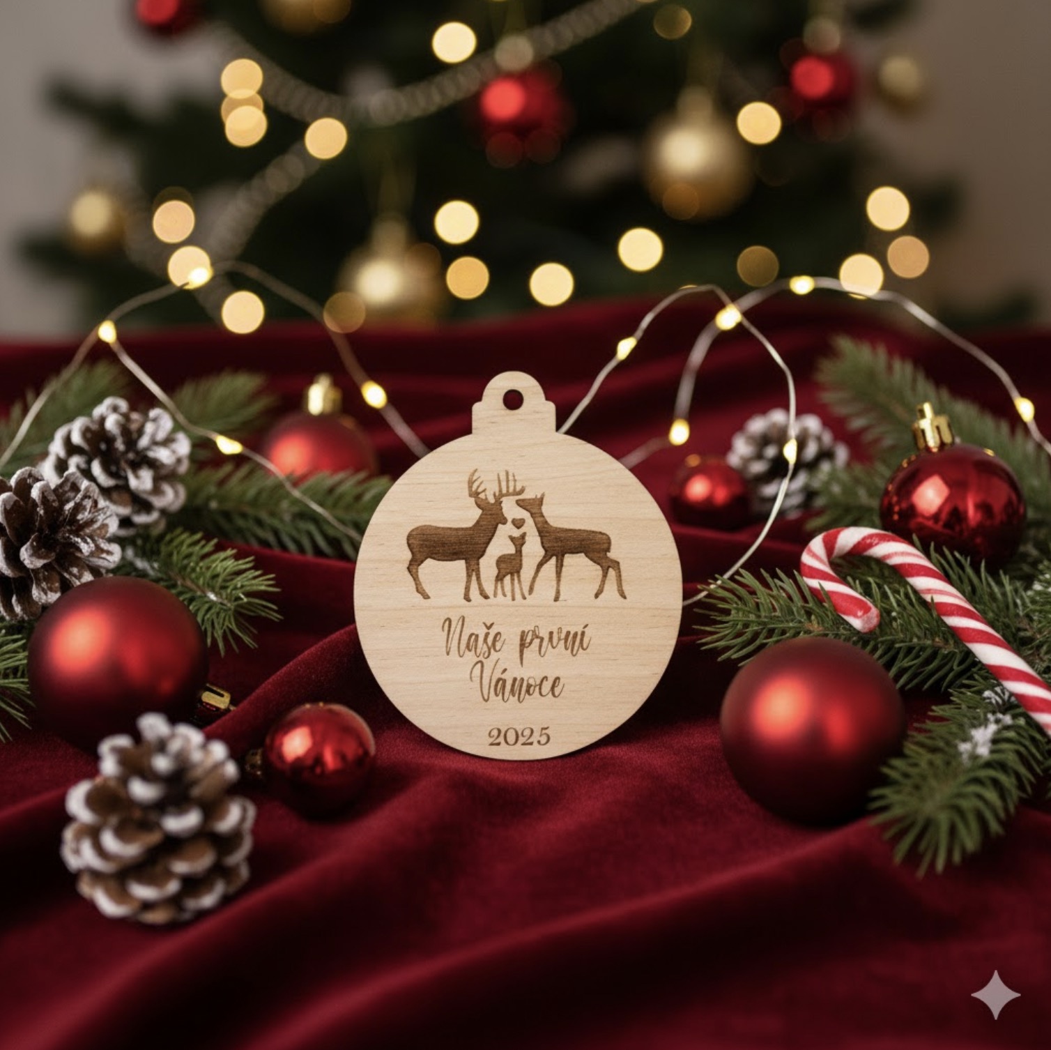 Dřevěná vánoční ozdoba Naše první Vánoce