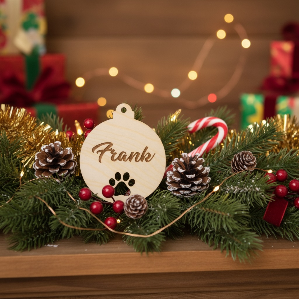 Dřevěná vánoční ozdoba - Tlapka se jménem