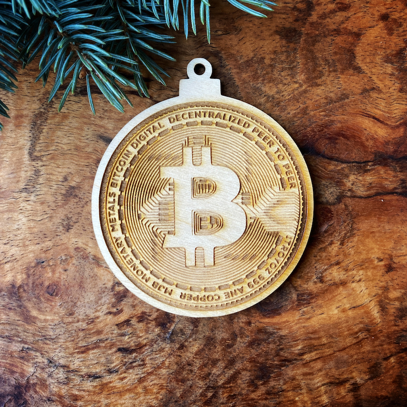 Dřevěná vánoční ozdoba - Bitcoin