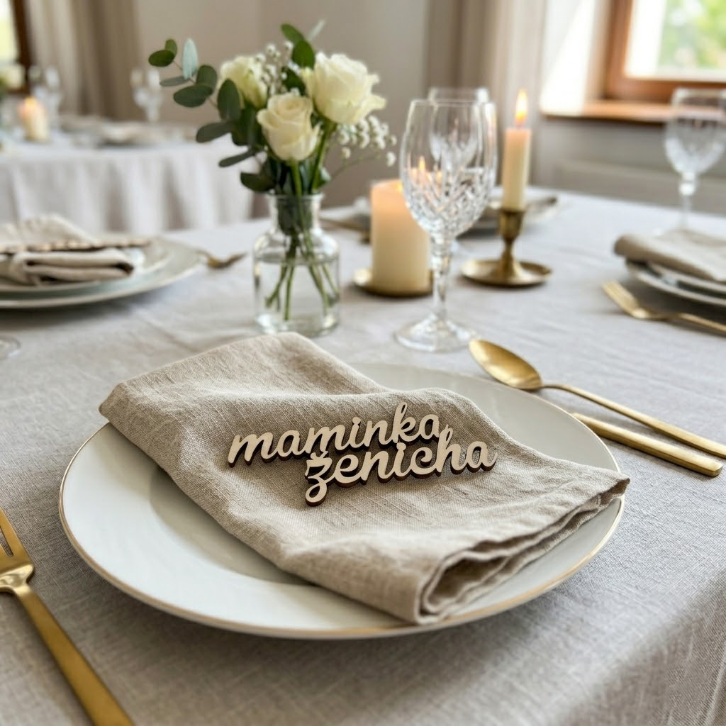 Dřevěné jmenovky na talíř