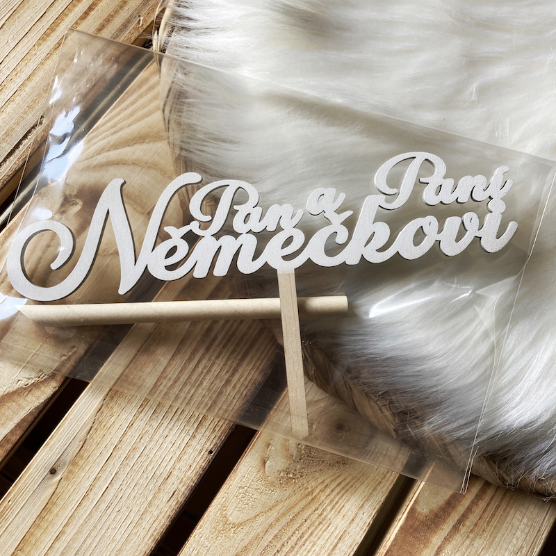 Zápich do dortu - Pan a Paní + příjmení novomanželů (bílý)