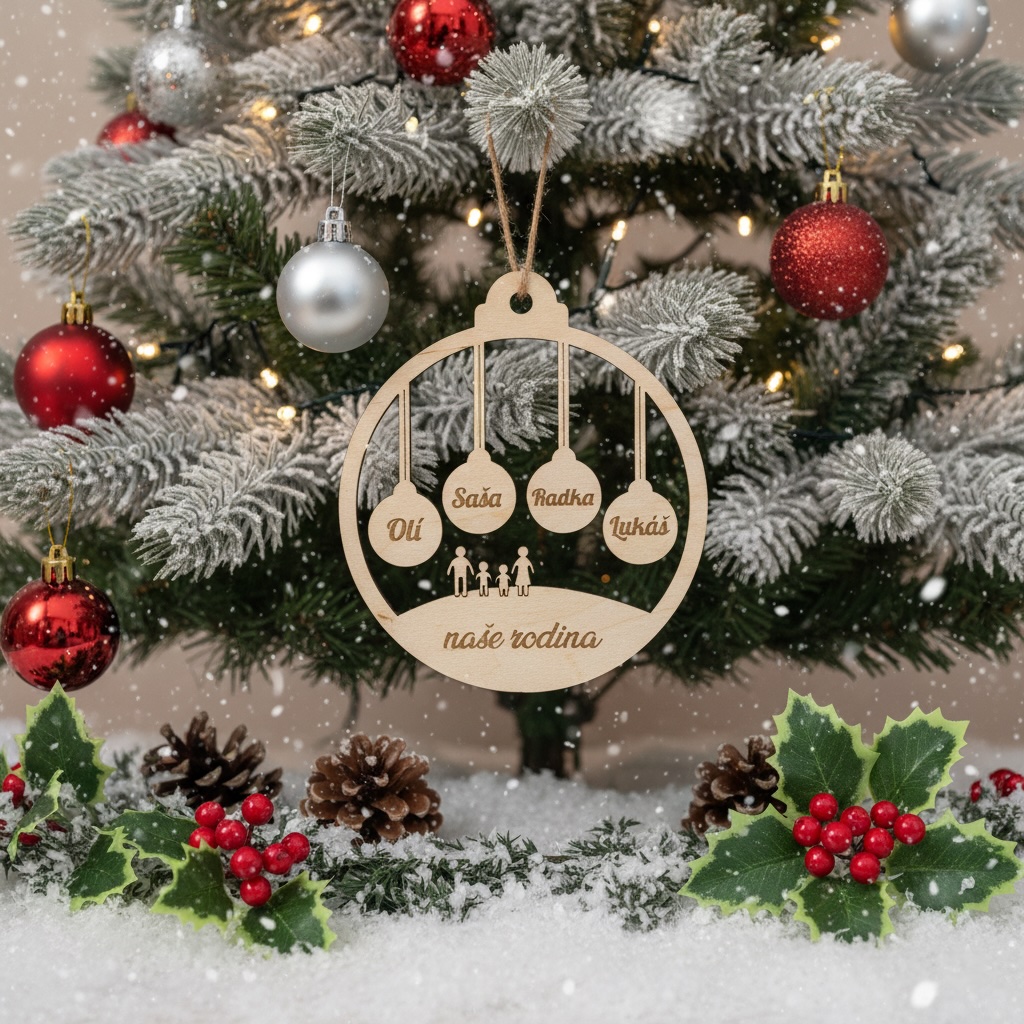 Dřevěná vánoční ozdoba - Naše rodina