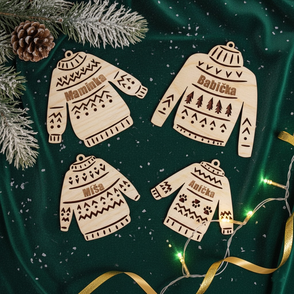Sada rodinných vánočních ozdob se jmény