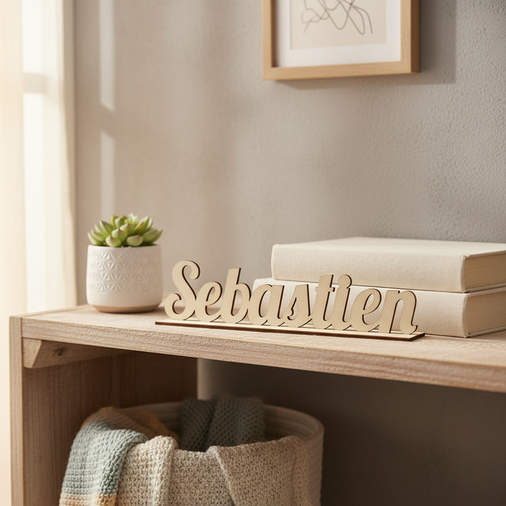 Dřevěné jméno na stojanu