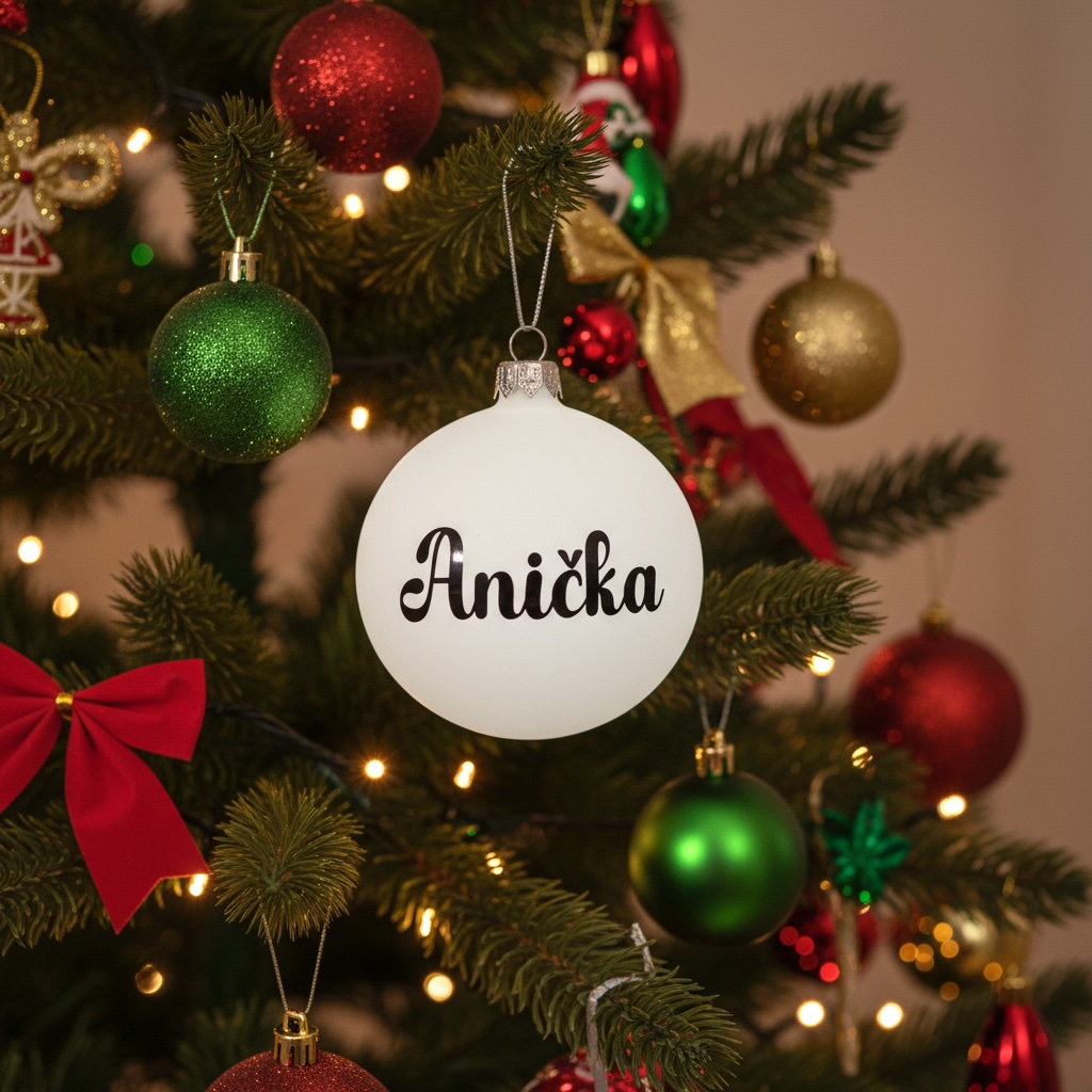 Bílá vánoční baňka se jménem