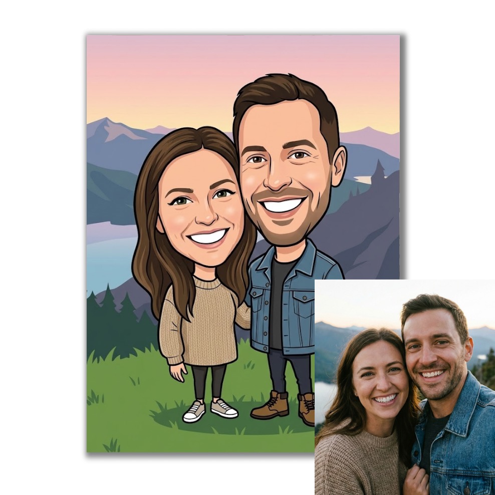 Obraz na plátně s karikaturou podle vaší fotky (velké hlavy)