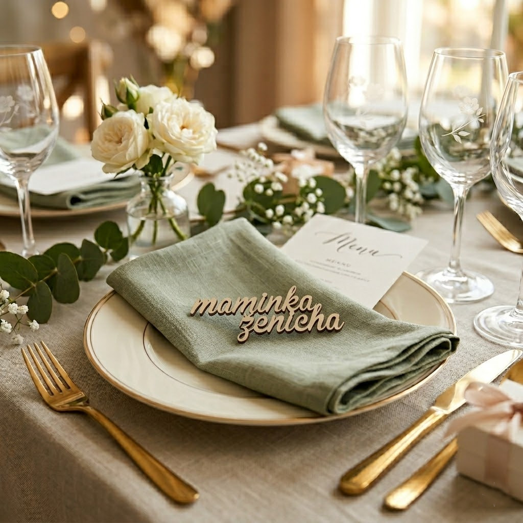 Dřevěné jmenovky na talíř