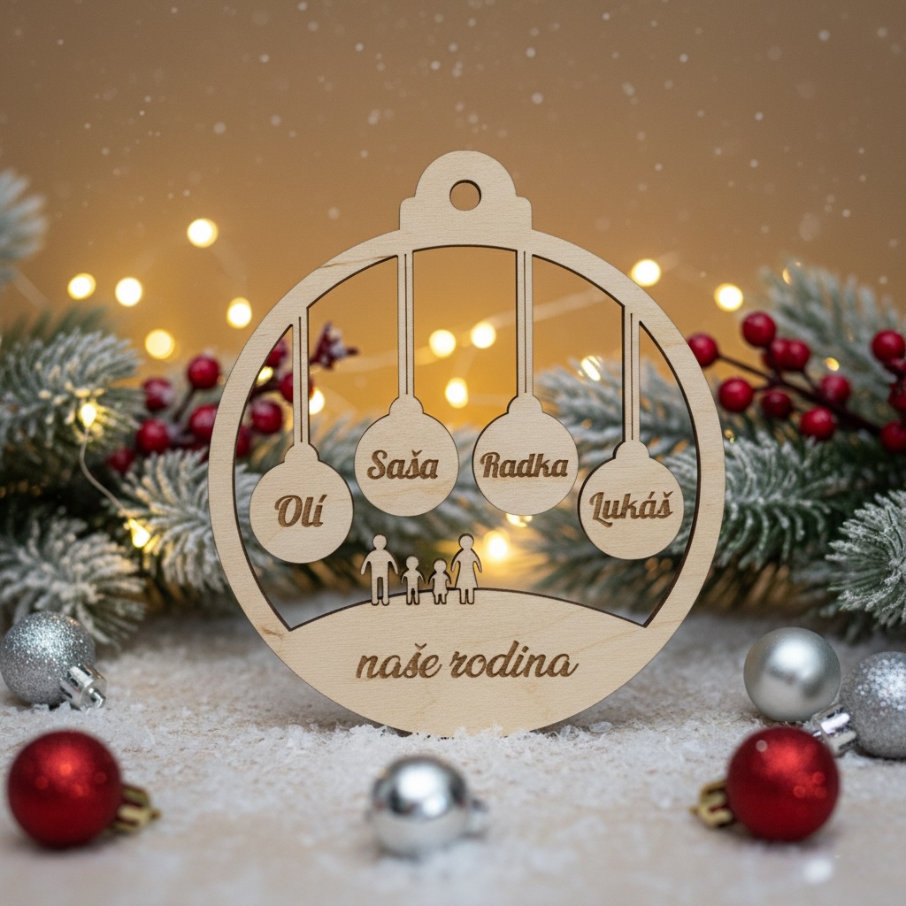 Dřevěná vánoční ozdoba - Naše rodina