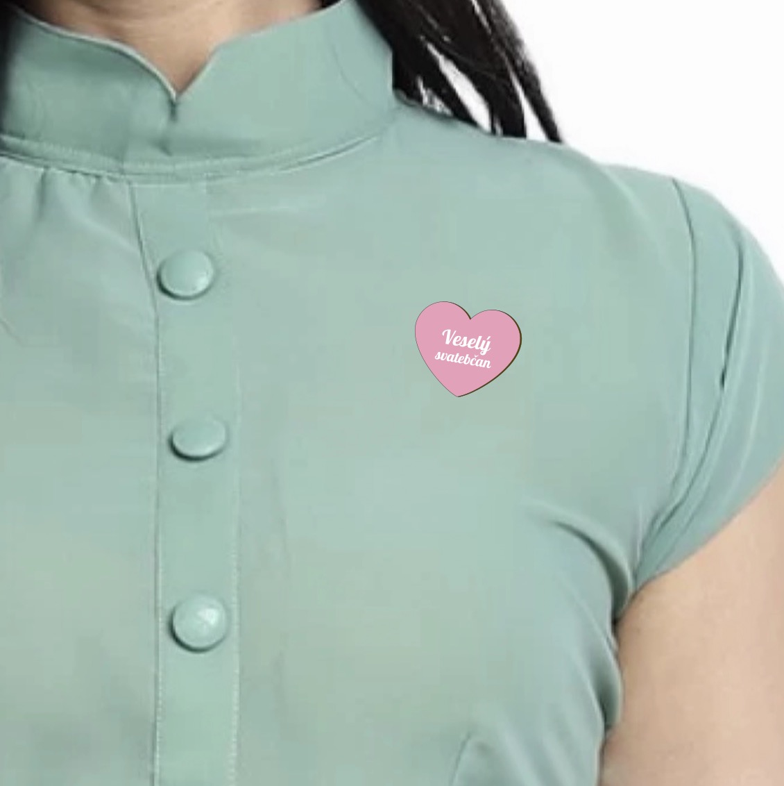 Dřevěná svatební brož - Veselý svatebčan