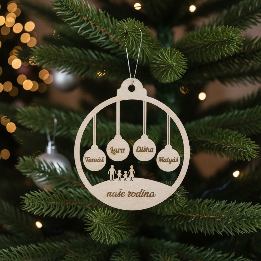 Dřevěná vánoční ozdoba - Naše rodina