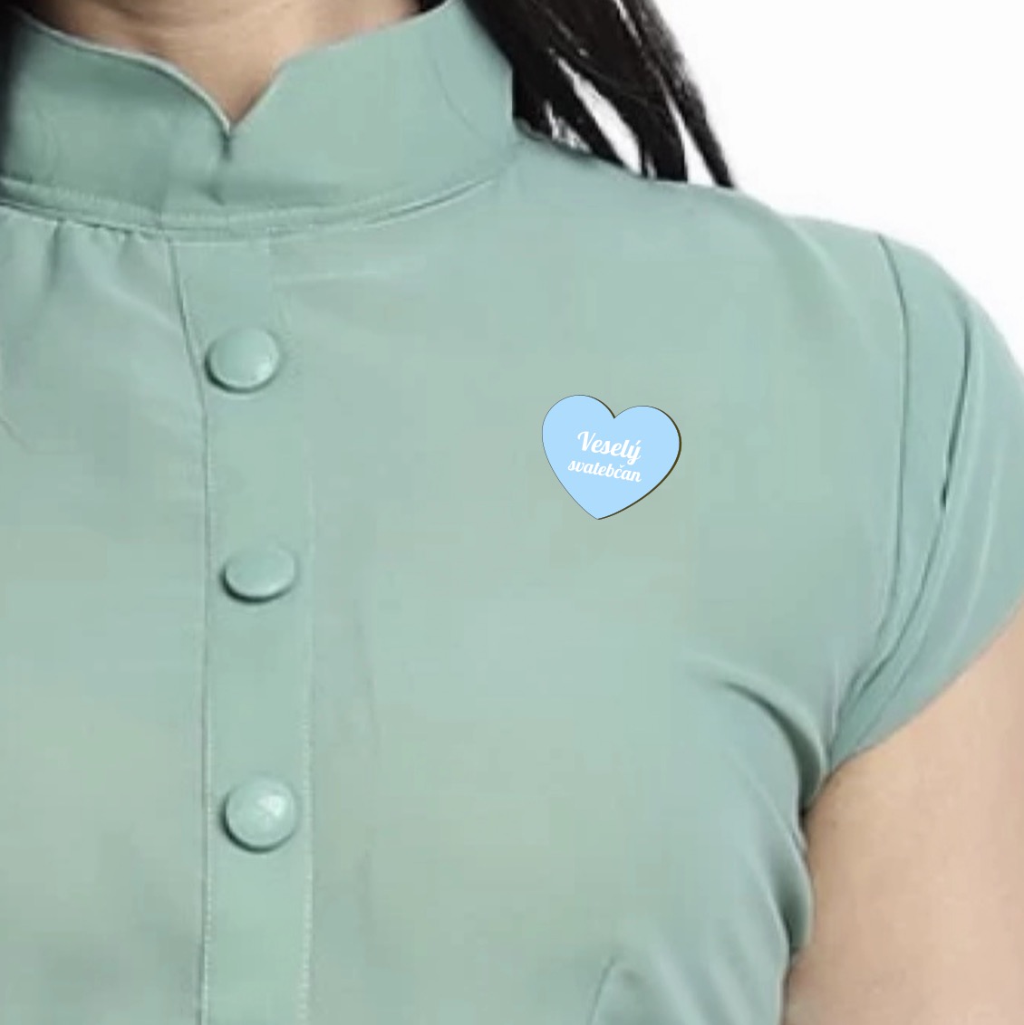 Dřevěná svatební brož - Veselý svatebčan