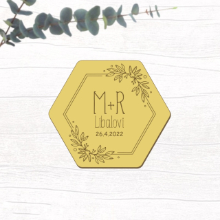 Svatební magnetky - hexagon (hořčicové) 