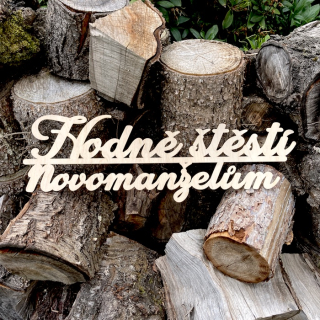 Dřevěný nápis - Hodně štěstí novomanželům