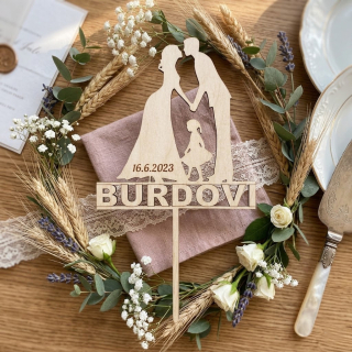 Zápich do dortu - novomanželé, holčička a příjmení