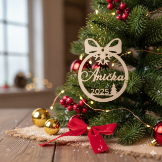 Dřevěná vánoční ozdoba se jménem a rokem