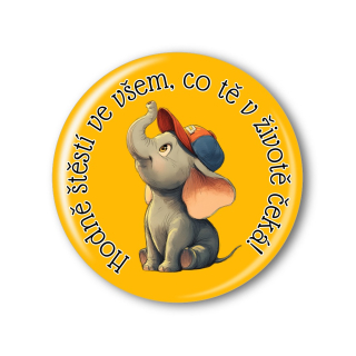 Připínací placka - Slon s nápisem