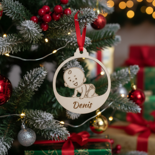 Dřevěná vánoční ozdoba s miminkem